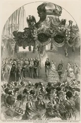 Gran recepción del Emperador y la Emperatriz de Francia por el Lord Mayor y la Corporación en el Guildhall, Londres