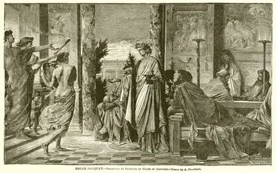 Banquete griego.--Recepción a Sócrates en la casa de Agatón