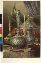 «Grupo de objetos indios, principalmente esmaltados», de «Las artes industriales del siglo XIX. Ilustraciones de los ejemplares más selectos producidos por cada nación en la Gran Exposición de las Obras de la Industria»