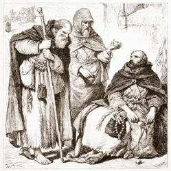 Grupo de frailes mendicantes, ilustración de La Historia del Protestantismo por James Aitken Wylie (1808-1890), pub. 1878