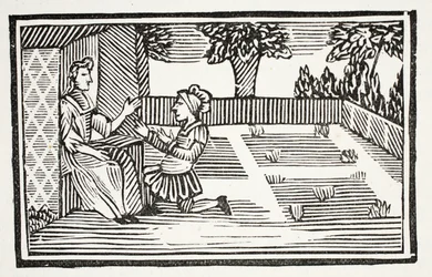 Guy corteja a la bella Phillis, ilustración de Chap-books del Siglo XVIII de John Ashton, pub. 1882