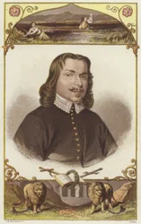 Retrato de medio cuerpo de un hombre con ropa del siglo XVIII