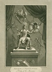 Haloch, o Tescalipuca, una deidad de los mexicanos, ilustración de El Mundo: o el estado actual del Universo, siendo una colección general y completa de viajes y travesías modernas, por Cavendish Pelham