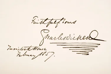 Caligrafía y firma de Charles Dickens, 1857
