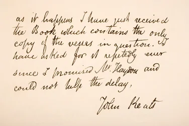Caligrafía y firma de John Keats
