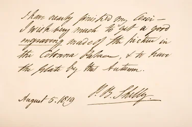 Escritura y firma de Percy Bysshe Shelley, 1819