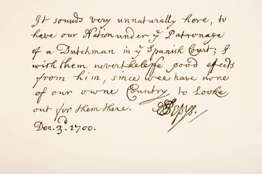 Caligrafía y firma de Samuel Pepys, 1700