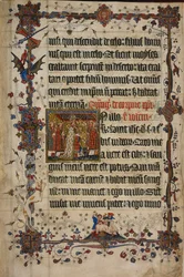 Harley 7026, f.13 La Fiesta del Corpus Christi, del Leccionario Lovel, antes de 1408 (vitela)