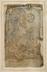 Explotación del infierno, del "Salterio de Tiberio", Cotton MS Tiberius C VI, f.14 , c.1050 (vitela)