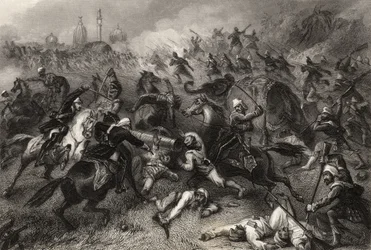La columna de Havelock atacando a los amotinados antes de Cawnpore en 1857, de 