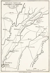 La Marcha de Havelock de Allahabad a Cawnpore, julio y agosto de 1857, de la Historia Ilustrada de Inglaterra de Cassell