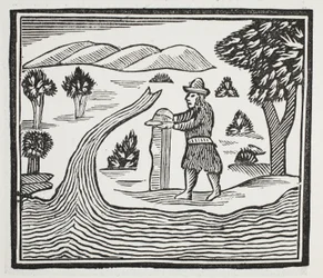 Mantiene un registro del tiempo y los eventos, ilustración de Chap-books del siglo XVIII de John Ashton, pub. 1882