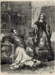 Enrique VIII y la Reina Catalina Parr (1512-1548) - grabado de “Historia de Inglaterra” de Cassell Petter & Galpin