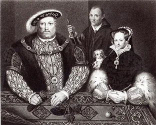 Enrique VIII, su hija la Reina María y Will Somers, después de una pintura al óleo del siglo XVI, pintado póstumamente, 1821