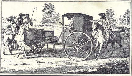 Los bandoleros James MacLaine y William Plunkett roban al Conde de Eglinton en Hounslow Heath, 26 de junio de 1750 (grabado)