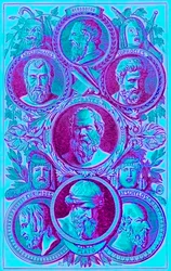 Historiadores, Filósofos y Dramaturgos de la Antigua Grecia, ilustración de The Illustrated History of the World, publicado c.1880
