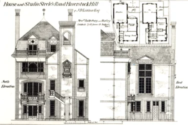 Casa y Estudio, Steeles Road, Haverstock Hill, de The Building News, 9 de febrero de 1877