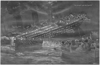Cómo el Titanic se hundió gradualmente de proa con sus luces encendidas hasta el final, de The Sphere, 27 de abril de 1912