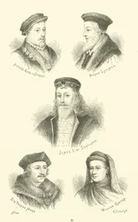Howard, Conde de Surrey, Obispo Latimer, Jacobo I de Escocia, Sir Thomas More, William Caxton