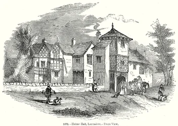 Hulme Hall, Laneashire. - Vista frontal (grabado)