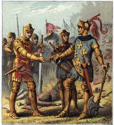 Guerra de los Cien Años: batalla de Poitiers (1356). El rey de Francia Juan II el Bueno (1319-1364) reconoció su derrota y se dirigió a Eduardo Plantagenet de Inglaterra (Eduardo de Woodstock Brackembury)