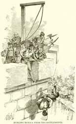 Arrojando a Moxica desde las almenas