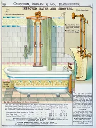 Baños y duchas mejorados de un catálogo de artículos sanitarios producidos por Morrison, Ingram & Co., Manchester, publicado c.1890