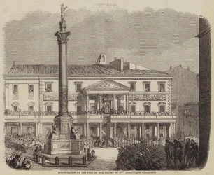 Inauguración por el Papa de la Columna de la Inmaculada Concepción (grabado)