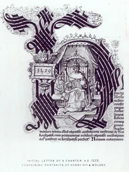 Letra inicial de una carta con retratos de Enrique VIII y Wolsey, 1529