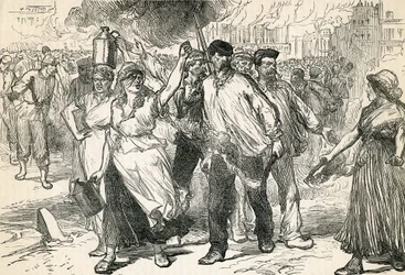 Insurgentes devastando las calles de París, tomado de Cassells Illustrated History, 1872