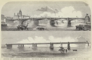 Nuevo puente de Blackfriars, Londres, el puente del ferrocarril de Londres, Chatham y Dover, en Blackfriars