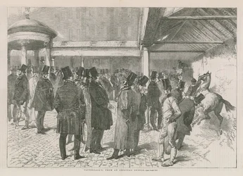 Interior de la casa de subastas Tattersalls (grabado)