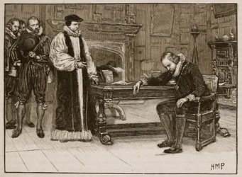 Entrevista entre Bacon y la delegación de los Lores, ilustración de la Historia Ilustrada de Inglaterra de Cassell