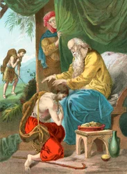Jacob recibiendo la bendición de Esaú