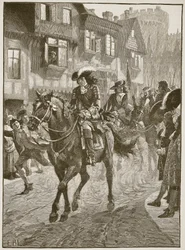 James entrando en Dublín después de la Batalla del Boyne, ilustración de Cassells Illustrated History of England