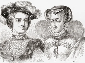 Juana de Albret, a la izquierda, y su madre Margarita de Navarra, a la derecha, de la Historia Ilustrada del Mundo de Ward y Lock, pub. c.1882