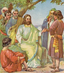 Jesús y sus discípulos (litografía en color)