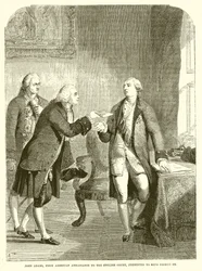 John Adams, primer embajador estadounidense en la corte inglesa, presentado al Rey Jorge III