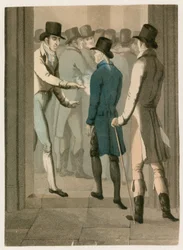 John Bellingham asesinando al Honorable Spencer Perceval en el vestíbulo de la Cámara de los Comunes.