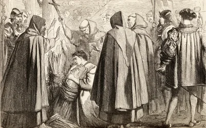 John Frith a punto de ser quemado en la hoguera por herejía en 1533, c.1865