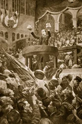 Joseph Chamberlain en Bingley Hall, Birmingham el 4 de noviembre de 1903