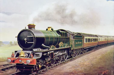 Rey Jorge V del G.W.R Cornish Railway Express, ilustración de The Wonder Book of Railways, decimocuarta edición editada por Harry Golding, 1929