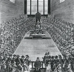 Rey Jacobo I (1566-1625) en las Casas del Parlamento, 1624