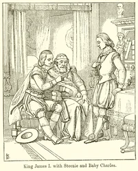 El rey Jacobo I con Steenie y el bebé Carlos