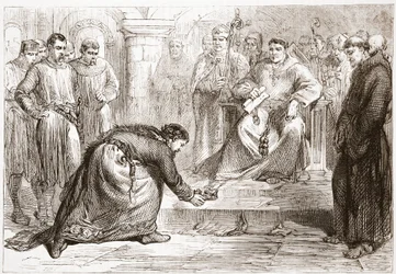 El rey Juan y el legado del Papa, ilustración de La Historia del Protestantismo por James Aitken Wylie (1808-1890), pub. 1878