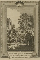El Rey Ricardo II apacigua a los rebeldes tras la muerte de Wat Tyler en West Smithfield, Londres