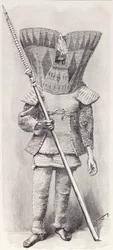Isleño de Kingsmill con armadura completa, de La historia de la humanidad, Vol.1, por el Prof. Friedrich Ratzel, 1896