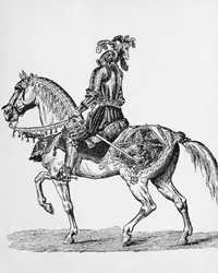 Caballero a caballo en traje de gala de los años 1400