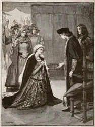 Lady Catherine Gordon ante Enrique VII, ilustración de Cassells Illustrated History of England