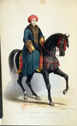 Lady Hester Lucy Stanhope (1776-1839) con vestido árabe, ilustración de sus Memorias, Londres, 1845